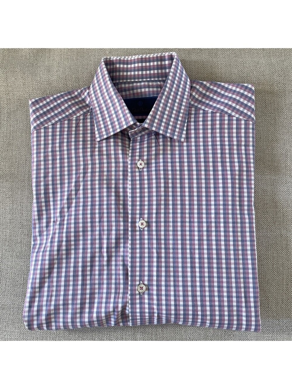 David Donahue Slim Check Stripe Spread Collar Shirt iSize L